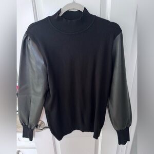 Sioni Black Sweater with Faux Leather Sleeves